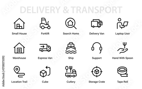 Transport and Moving Professional Line Icon Pack – Modern Minimal Vector Outline Collection Featuring Unique and Creative Delivery and Logistics Symbols