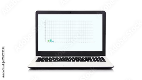 Laptop with a rising business chart on screen, symbolizing financial growth, success, investment, profit, trading, economy, strategy, and business development concept