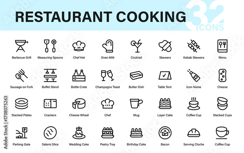 Restaurant cooking Modern Line Icon Pack, Professional Vector Outline Collection Featuring Culinary, Kitchenware, Eating, Cooking, and Beverage Symbols