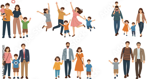 Happy Families and Couples with Children Collection of Illustrations