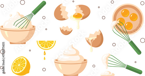 Culinary Preparation Egg Yolk, Lemon & Cream Vector Illustration