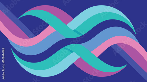 Abstract Flowing Waves of Color in Pink Blue and Teal on Dark Blue Background curves colorful