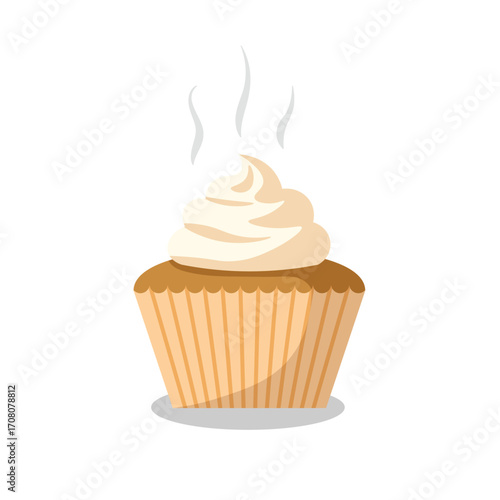 Cupcake with white frosting. cupcake and cream. freshly baked cupcake. cupcake icon. vanilla flavored cream