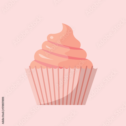 Strawberry cupcake flat icon. Cute pink cupcake. Freshly baked cupcake. Cupcake icon. Strawberry cream