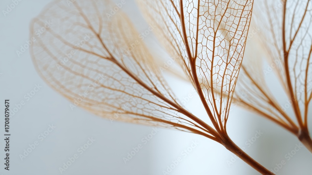 Obraz premium Delicate dried leaves showing intricate vein structures on light background