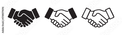 Handshake logo icon vector set. Shaking hands in silhouette and outline styles