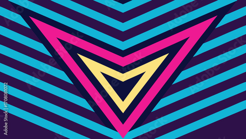 Abstract geometric chevron pattern with nested triangles in vibrant neon colors vector illustration