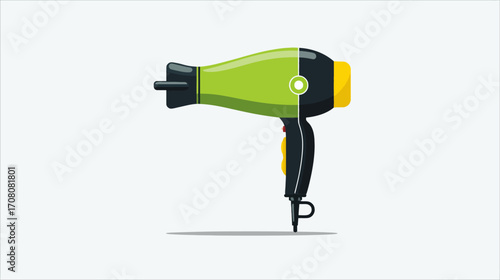 Electric Hair Dryer in Minimalist Design, Digital Illustration, Modern Bathroom Environment