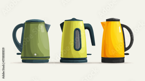 Modern Electric Kettles Design Showcasing Colorful Household Appliances in Minimalist Style