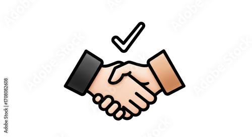 Isolated effective teamwork handshake with checkmark, agreement and success partnership logo