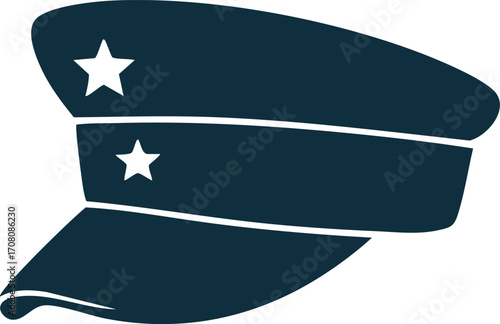 Military Officer Cap with Stars, Vector Icon