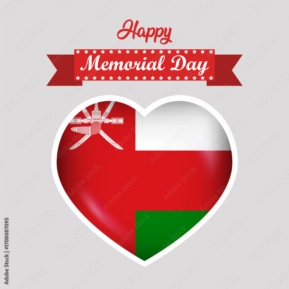 Fototapeta premium Happy Memorial Day Oman Flag Heart Banner