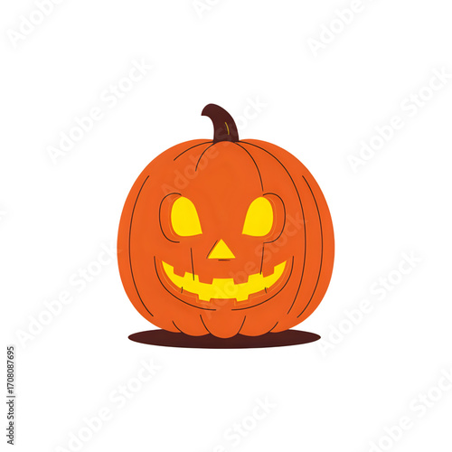 Smiling Jack-o'-lantern with glowing eyes and carved face for Halloween