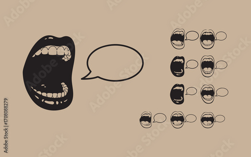 Open mouth and beer mugs speech bubble illustration