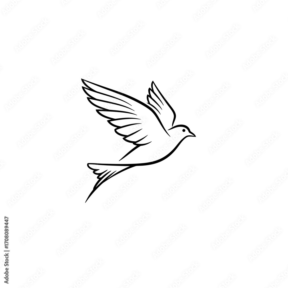 Obraz premium Minimalist vector silhouette of a bird flying, simple line art