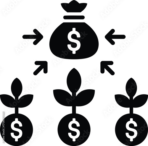 Investment in Financial Growth Money Bag Supporting Sprout Development Indicating Strategic Allocation of Resources for Long Term Sustainable Business Gains