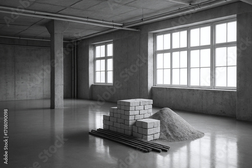 Concrete Room with Building Materials