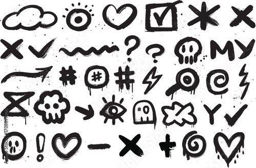 Hand-Drawn Brush Icons – Expressive Doodle Symbols for Creative Design