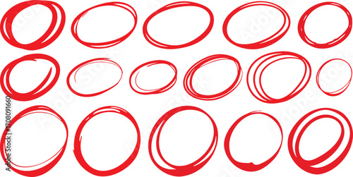 Red Hand-Drawn Circles for Highlighting and Markup – PNG Overlay Elements