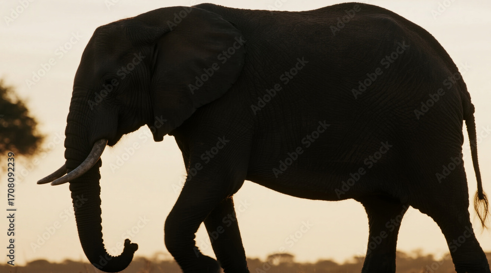 Fototapeta premium Elephant silhouette, standing elegantly, simple background