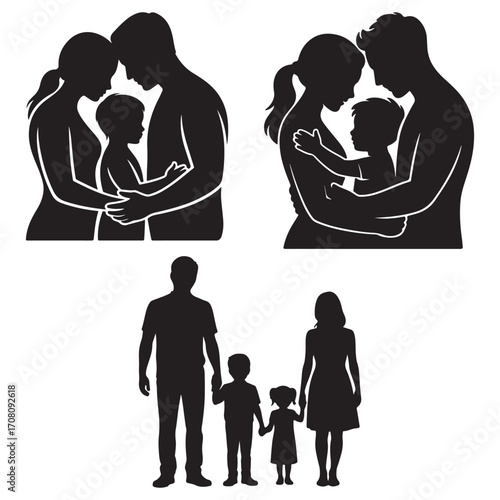 Vector illustration of a happy family spending quality time together, parents with children enjoying outdoor activities.