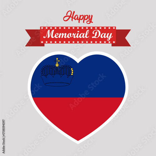 Happy Memorial Day Liechtenstein Flag Heart Banner