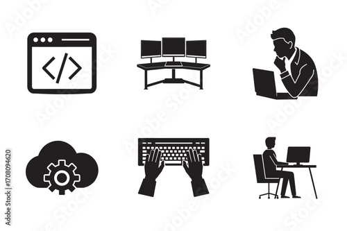 Essential Software Developer Silhouette Vector Bundle