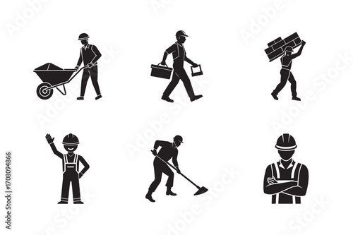Essential Construction Laborer Silhouette Vector Bundle