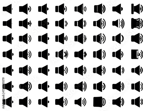 Collection of black speaker icons on white background