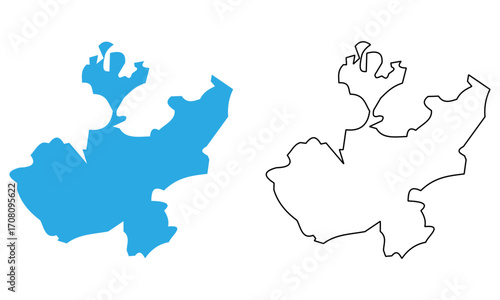 Map of Jalisco, a state of Mexico. Map with detailed outlines and blue silhouettes