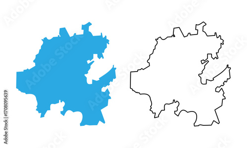 Map of Hidalgo, a state of Mexico. Map with detailed outlines and blue silhouettes