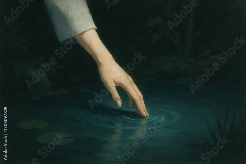 Hand Reaching into Dark Water, Mysterious Pond