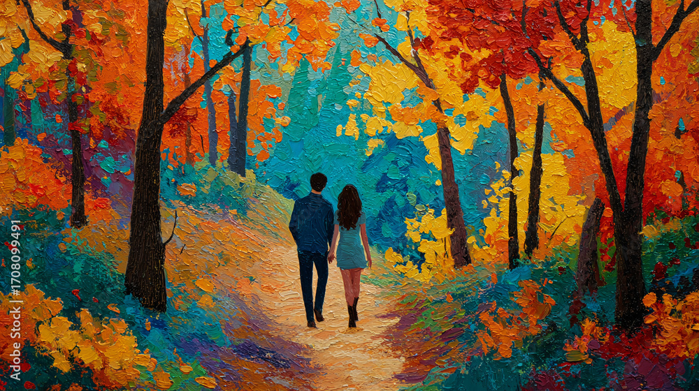 custom made wallpaper toronto digitalThe couple walks closely together amidst the beauty of autumn, representing the emotional bond that strengthens during times of change and uncertainty.