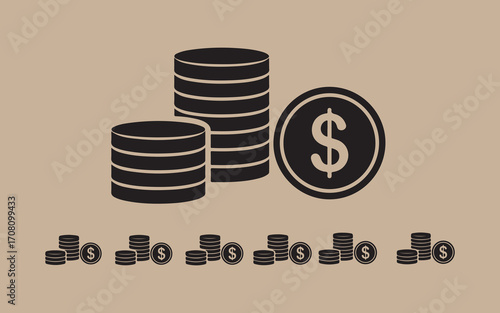 Stacks of coins and a dollar coin illustration