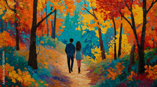 Wallpaper Mural The couple walks closely together amidst the beauty of autumn, representing the emotional bond that strengthens during times of change and uncertainty. Torontodigital.ca