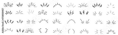 Doodle line sparkles. Surprise, shine sunburst sparkle with rays, comic explosion hand drawn cartoon icons. vector set