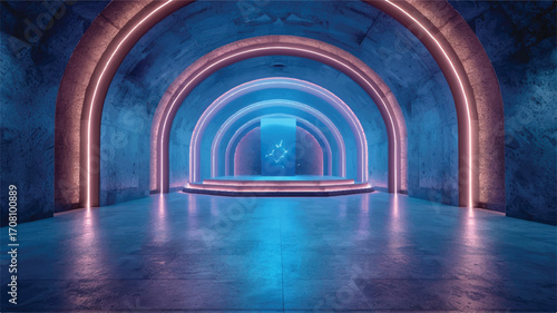 High-tech server room glowing with blue lights, clean and futuristic.