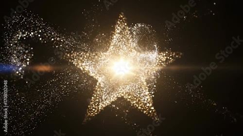 A continuous stream of glittering particles forming an abstract star flare in a looping video clean, celebration, animation