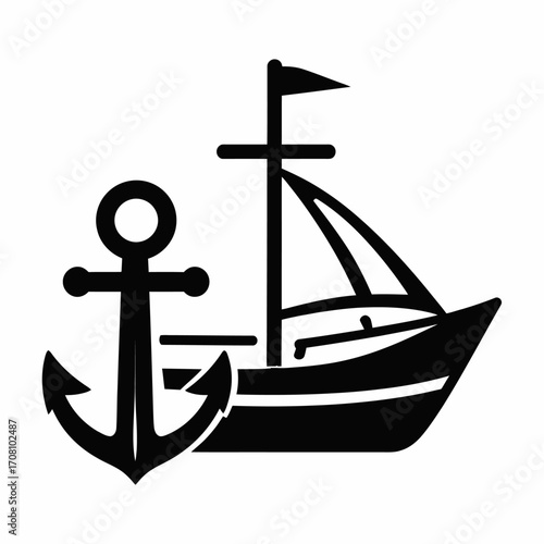 Anchor and sailboat, nautical theme, maritime imagery, seafaring, voyage.