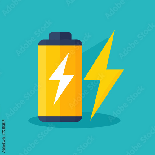 Battery Charging Concept with Lightning Bolt Illustration.
