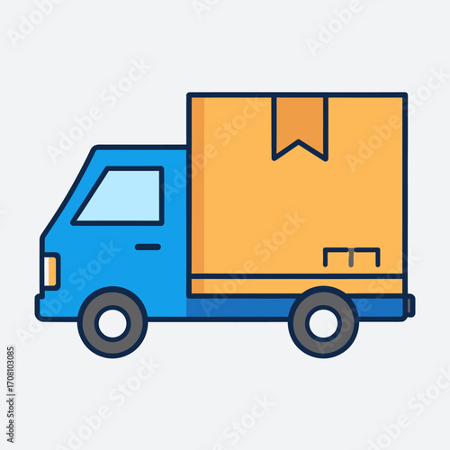 Blue Delivery Truck Carrying a Cardboard Box.