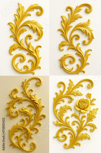 Golden Baroque Corner Floral Ornaments Set