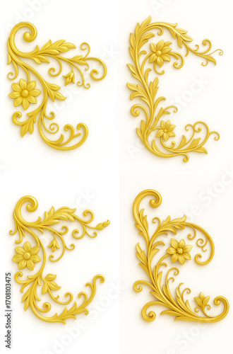 Golden Baroque Corner Floral Ornaments Set