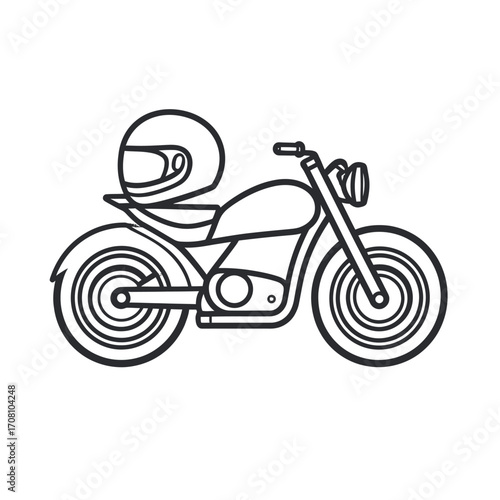Classic Motorcycle and Helmet Line Art Illustration.