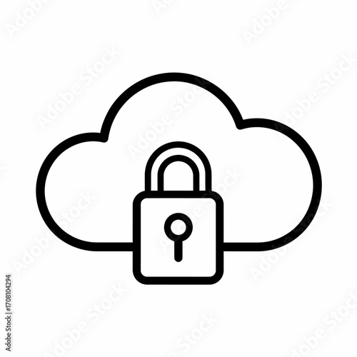 Cloud security concept with padlock and cloud shape for protection.
