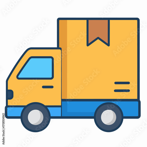 Delivery truck transporting package, ready for shipping, logistics concept.