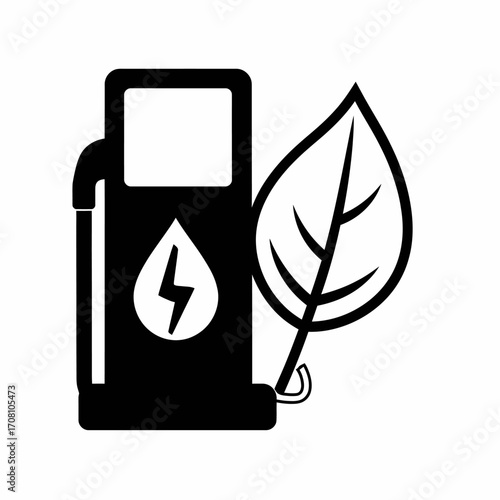 Eco-friendly fuel pump with leaf icon representing sustainable energy.