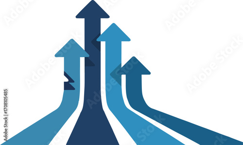 Vector art of multiple blue arrows pointing upwards
