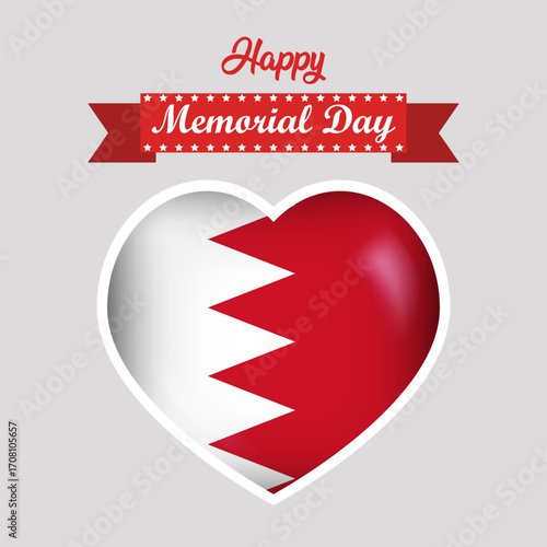Happy Memorial Day Bahrain Flag Heart Banner