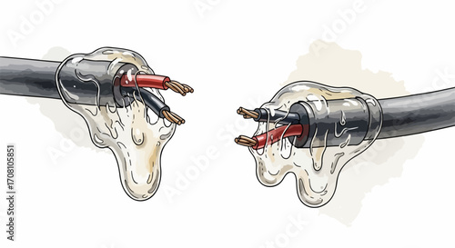 Electrical wire splice illustration shows electrical cables joined with resin, in an artistic depiction. This electrical wire splice image emphasizes connection integrity,